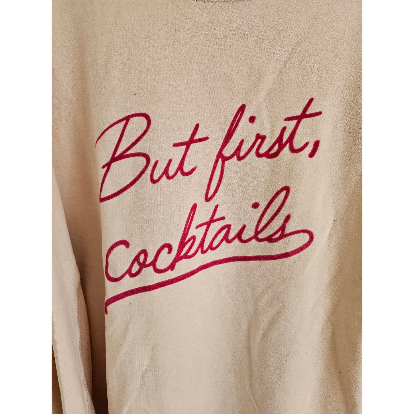 Wildfox “But First, Cocktails” Sz L Blush Pink College Preppy Sweatshirt