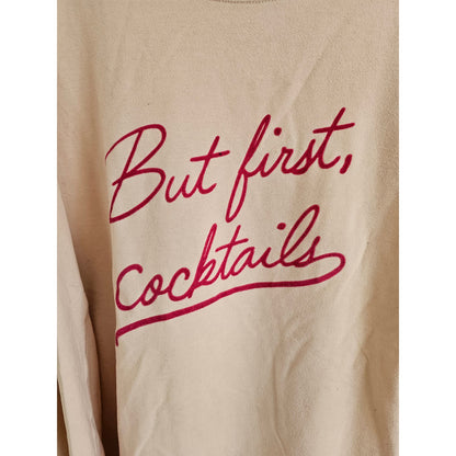 Wildfox “But First, Cocktails” Sz L Blush Pink College Preppy Sweatshirt