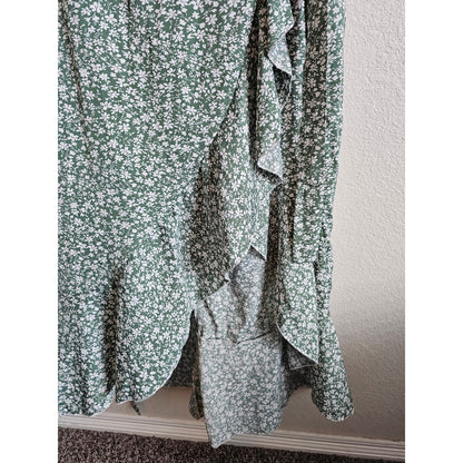 Shein Womens Sz XXL High Low Hem Tie Waist Dress White Green Floral