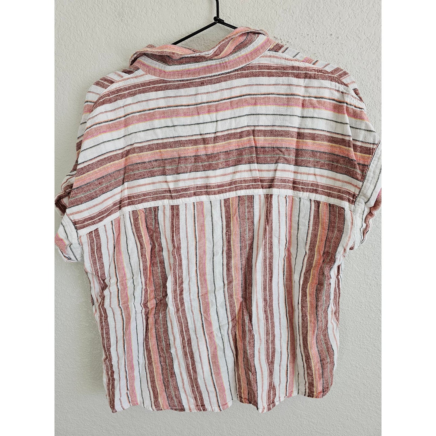 Sanctuary Womens Sz S Short Sleeve Button Down Top Rainbow Vertical Striped