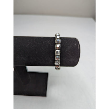 Vintage 1990s Silver Rhinestone Stretch Bracelet Diamond Shapes