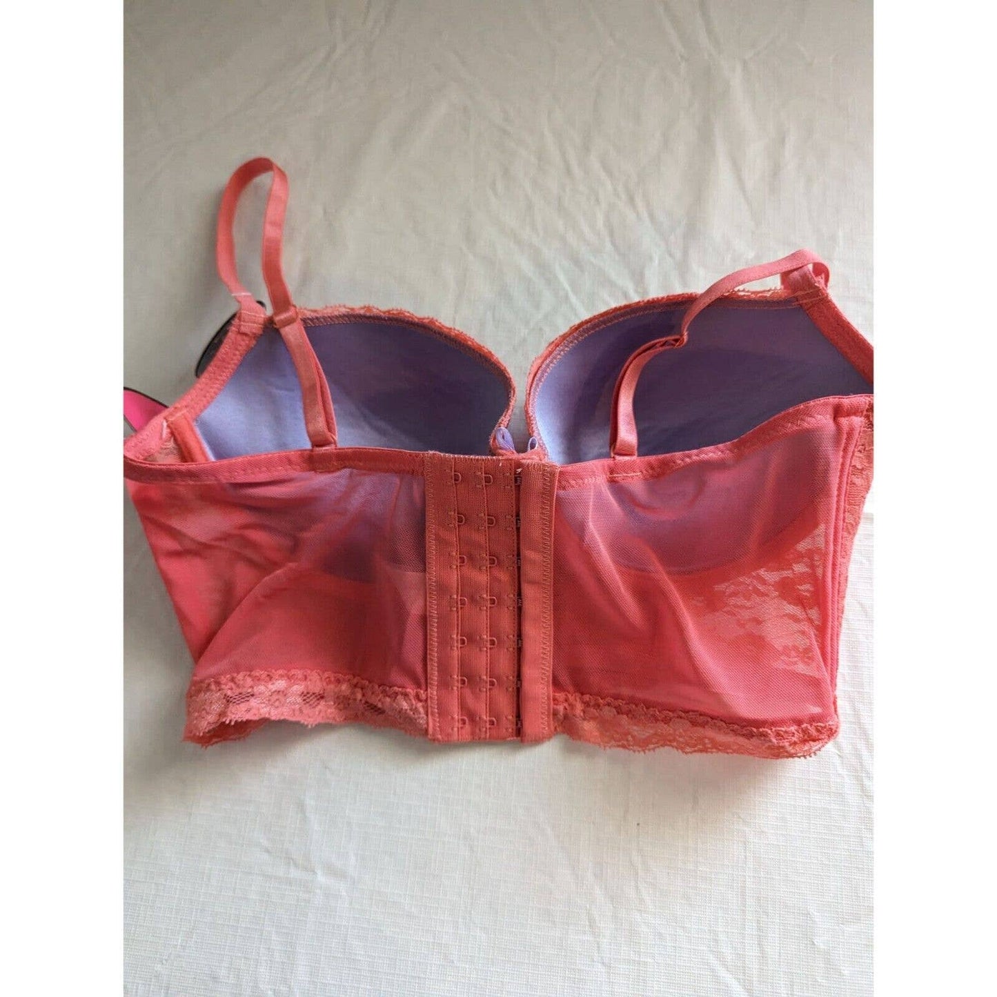 Spree Intimates Womens Sz 36C Longline Push Up Bra Coral Pink Lace NEW