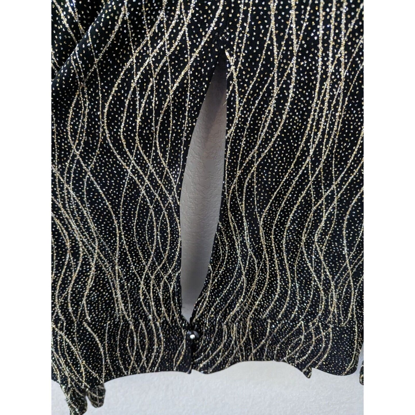 Vintage 1980s Ronni Nicole Womens Sz 10 Formal Blazer Jacket Black Gold Glitter