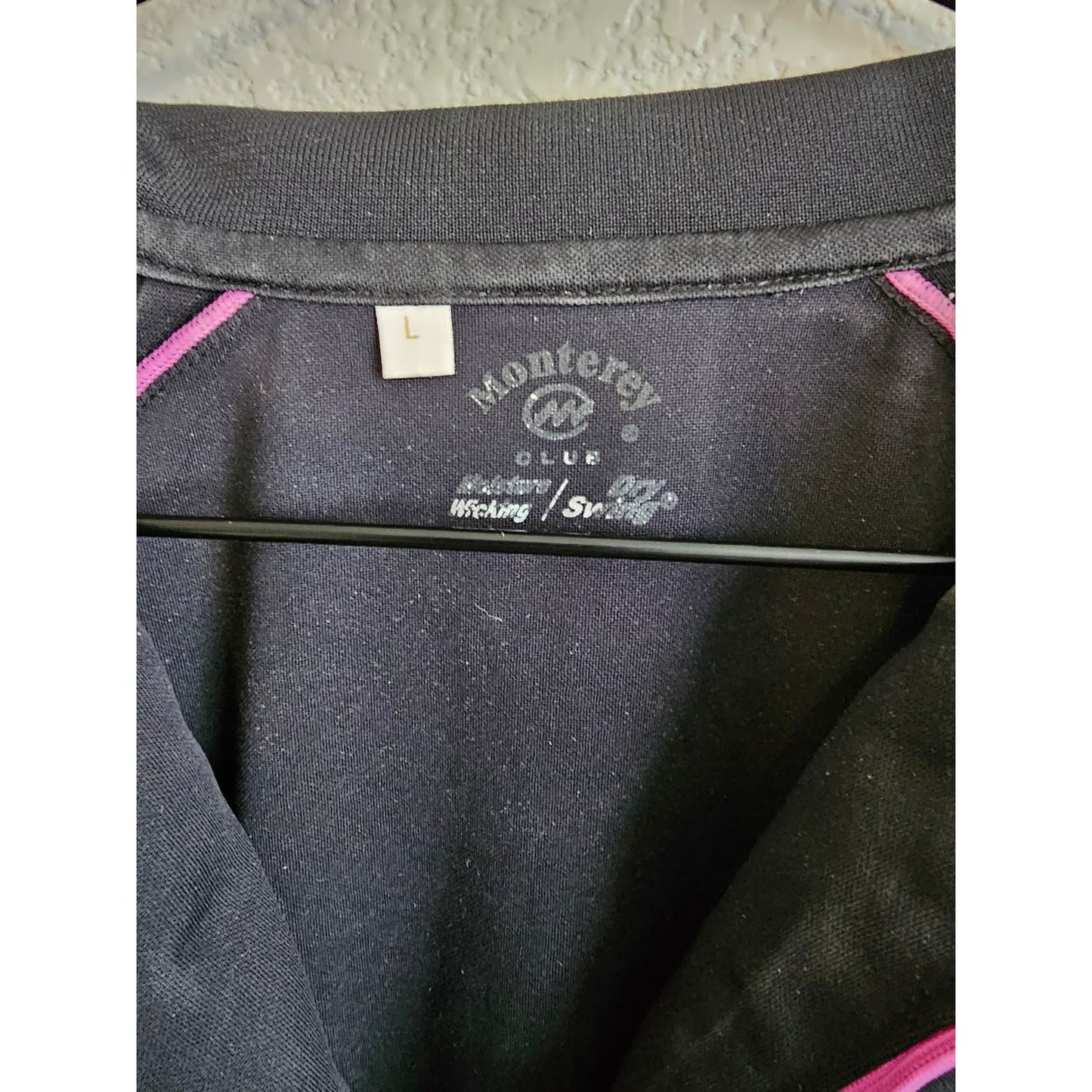 Monterey Club Womens Sz L Short Sleeve Athletic Polo Shirt Black Pink Zip Front