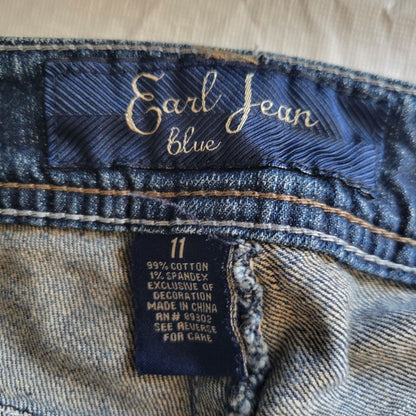 Earl Jean Juniors Sz 11 Straight Leg Medium Wash Blue Jeans Embellished Pocket
