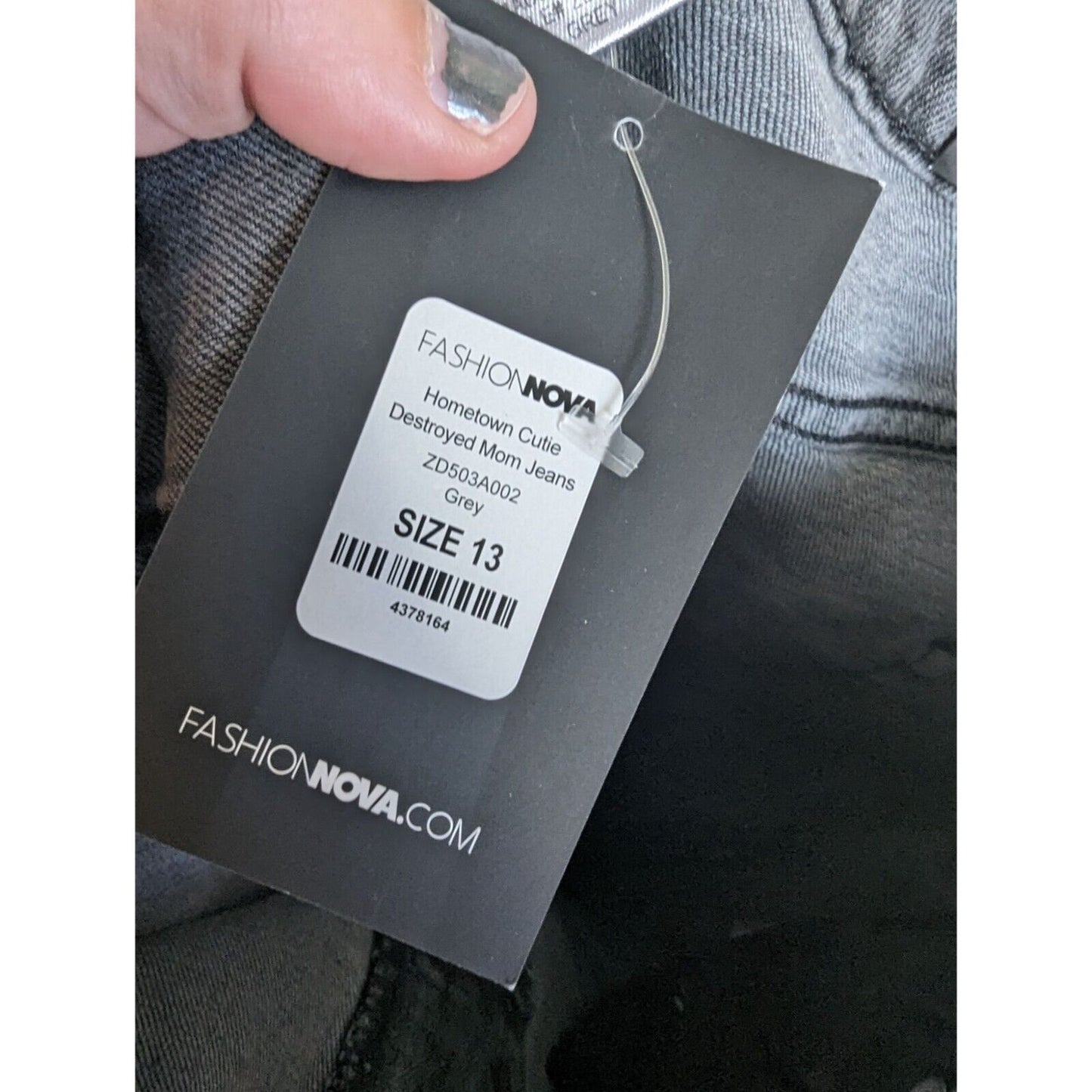 Fashion Nova Juniors Sz 13 Hometown Cutie Destroyed Mom Jeans Gray NEW