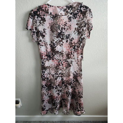 Vintage JBS Womens Sz 12 Midi Length Dress Brown Pink Abstract Dots