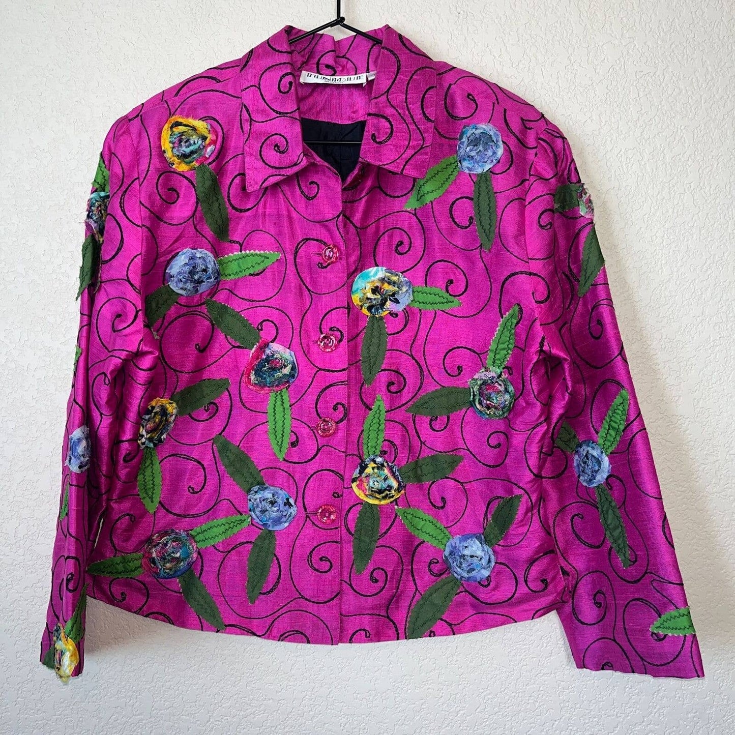 Tunique Nights Womens Sz M 100% Silk Button Down Art to Wear Floral