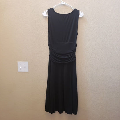 Vintage George Womens Sz S Solid Black Midi Dress Sleeveless Ruched