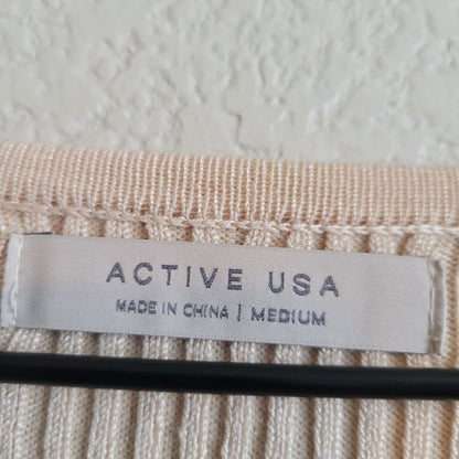 Active USA Womens Sz M Ivory Midi Length Sweater Dress Ribbed Sleeveless NEW