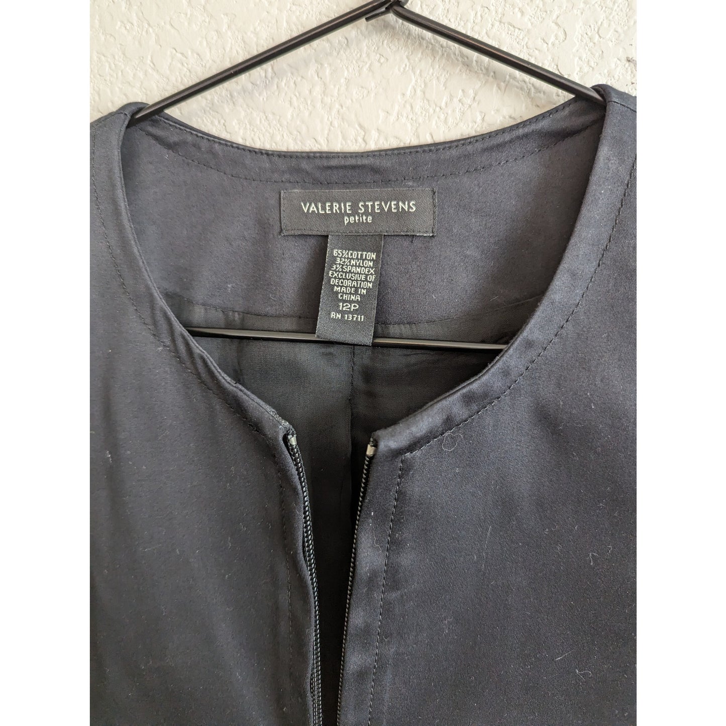 Valerie Stevens Womens Sz 12P Petite Zip Up Jacket Black Career Cotton Blend