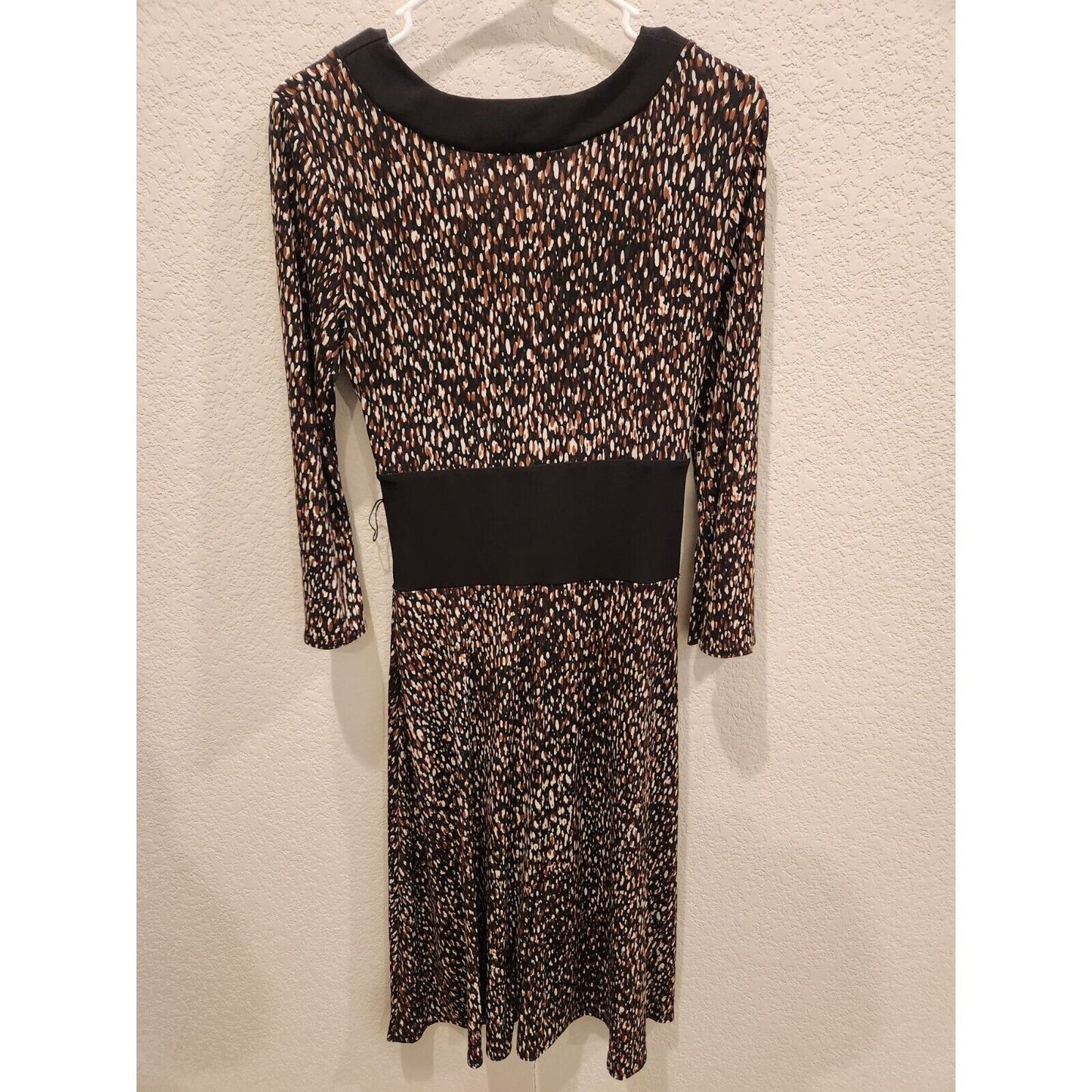Vintage 1990s AGB Womens Sz 8 Midi Dress Brown Speck Long Sleeve