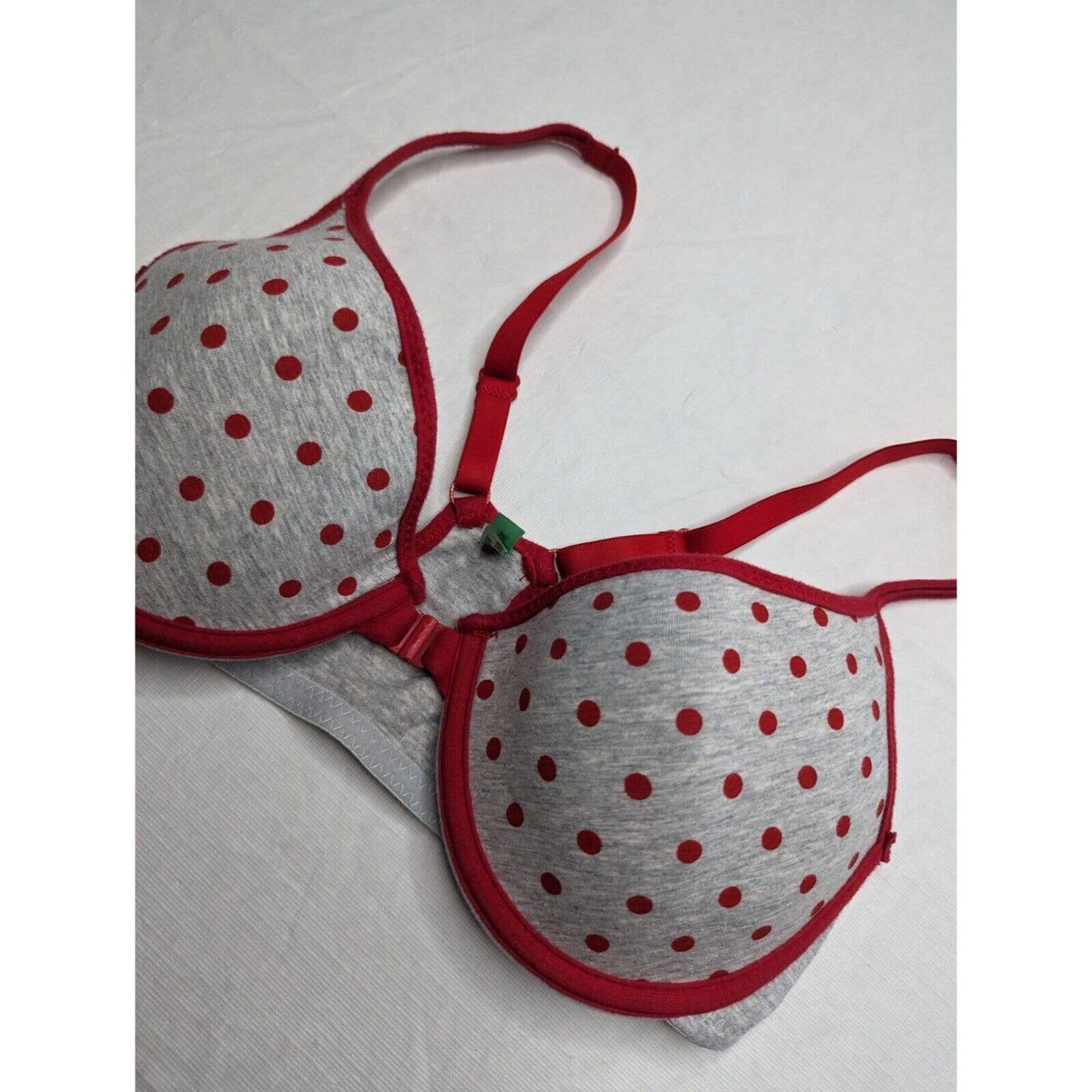 Vintage Y2K Honeydew Sz 36C Front Clasp T Shirt Bra Gray Red Polka Dot