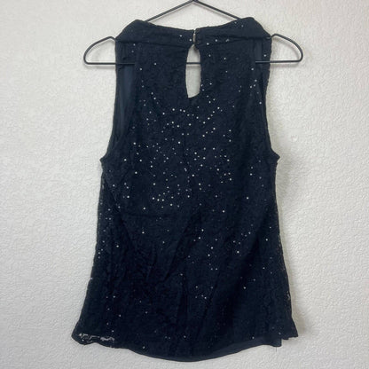 Adiva Womens Sz M Black Full Sequin Sleeveless Blouse