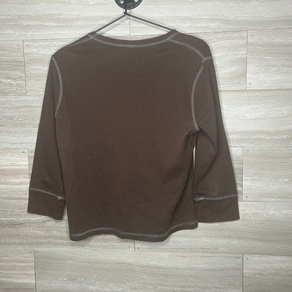 Rafaella Womens Sz Petite PM 100% Cotton Round Neck T Shirt Brown Long Sleeve