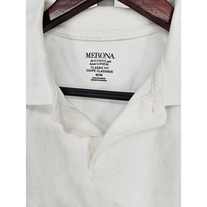 Merona Womens Sz M Classic Fit Short Sleeve Polo Shirt Solid White