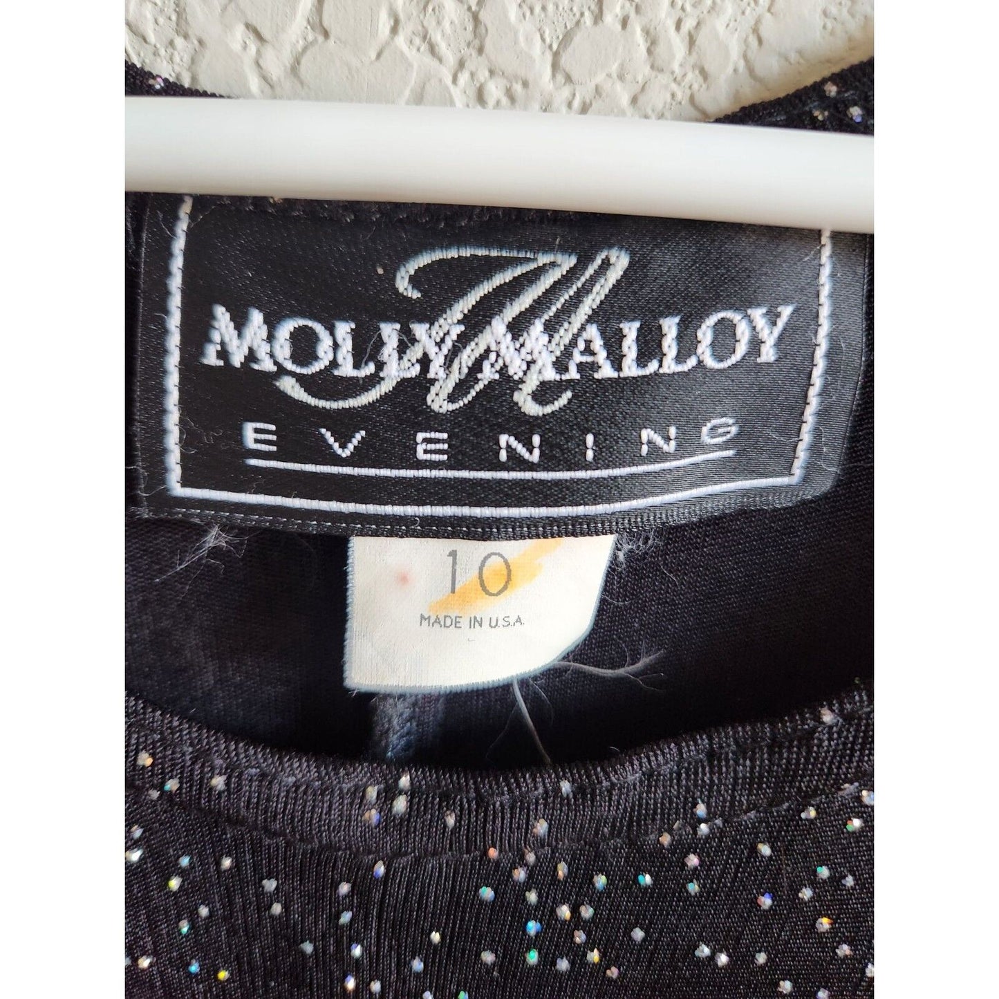 Vintage 1990s Molly Malloy Evening Sz 10 Black Glitter maxi Formal Dress