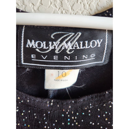 Vintage 1990s Molly Malloy Evening Sz 10 Black Glitter maxi Formal Dress