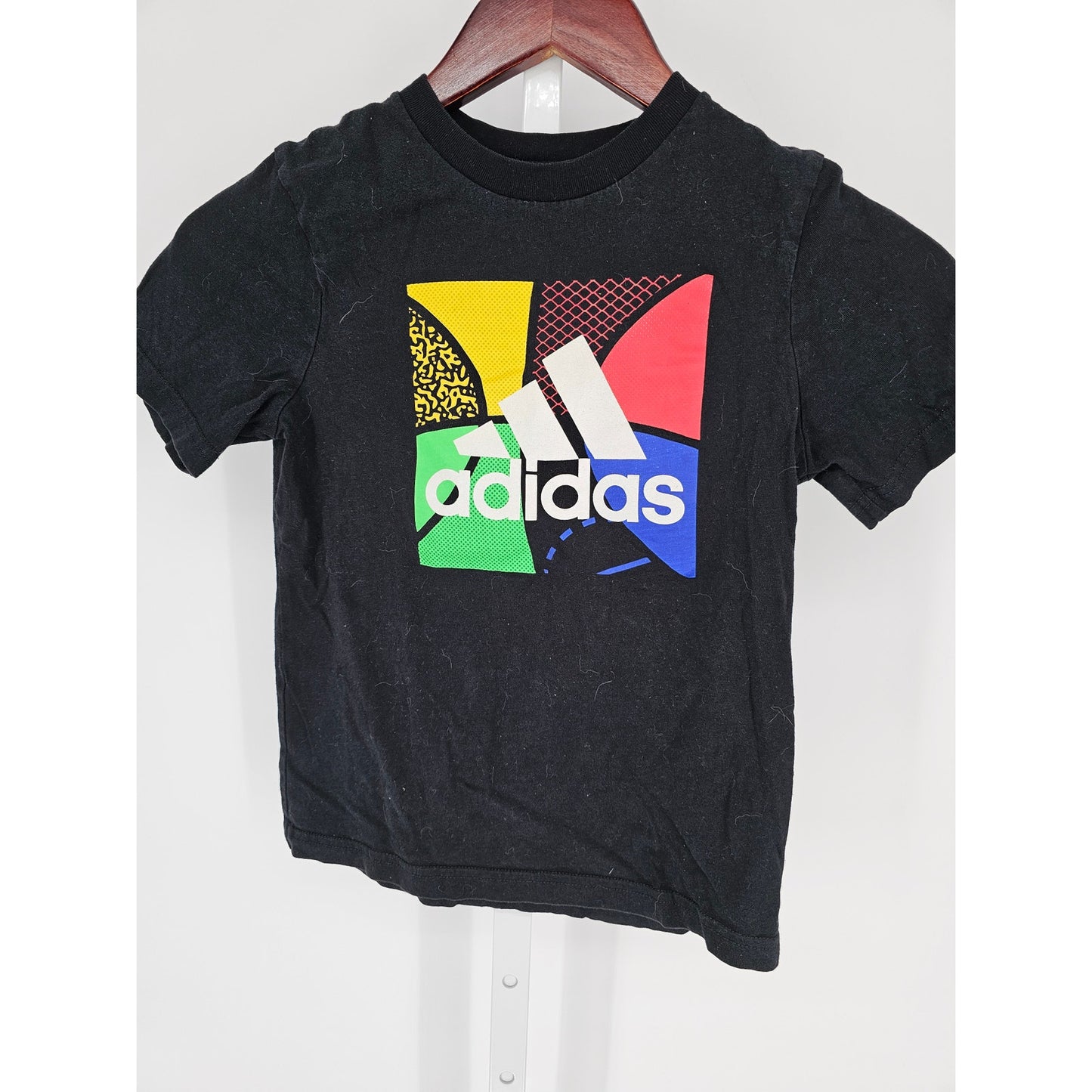 Adidas Boys Sz 6 Short Sleeve Crew Neck T Shirt Black Graphic Basketball