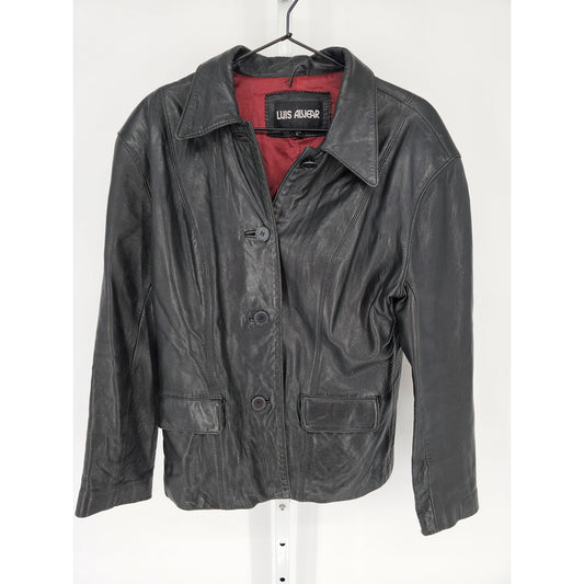 Vintage Louis Alvear Womens Sz L Button Up Black Leather Jacket