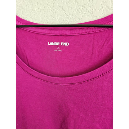 Lands End Womens Sz L (14-16) 100% Cotton Bright Pink Short Sleeve T Shirt