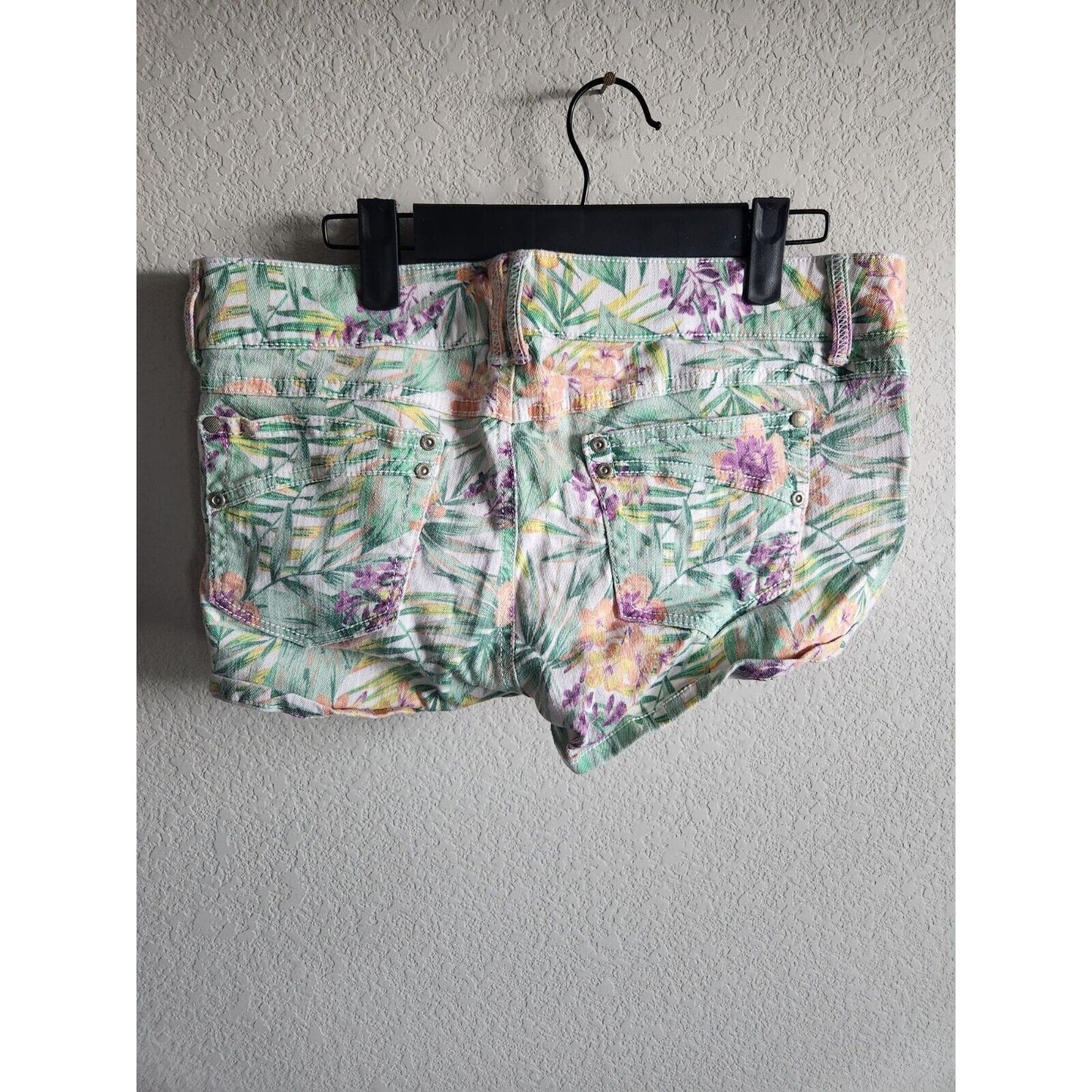 Candies Juniors Sz 9 Chino Denim Shorts White w/ Bright Floral Print