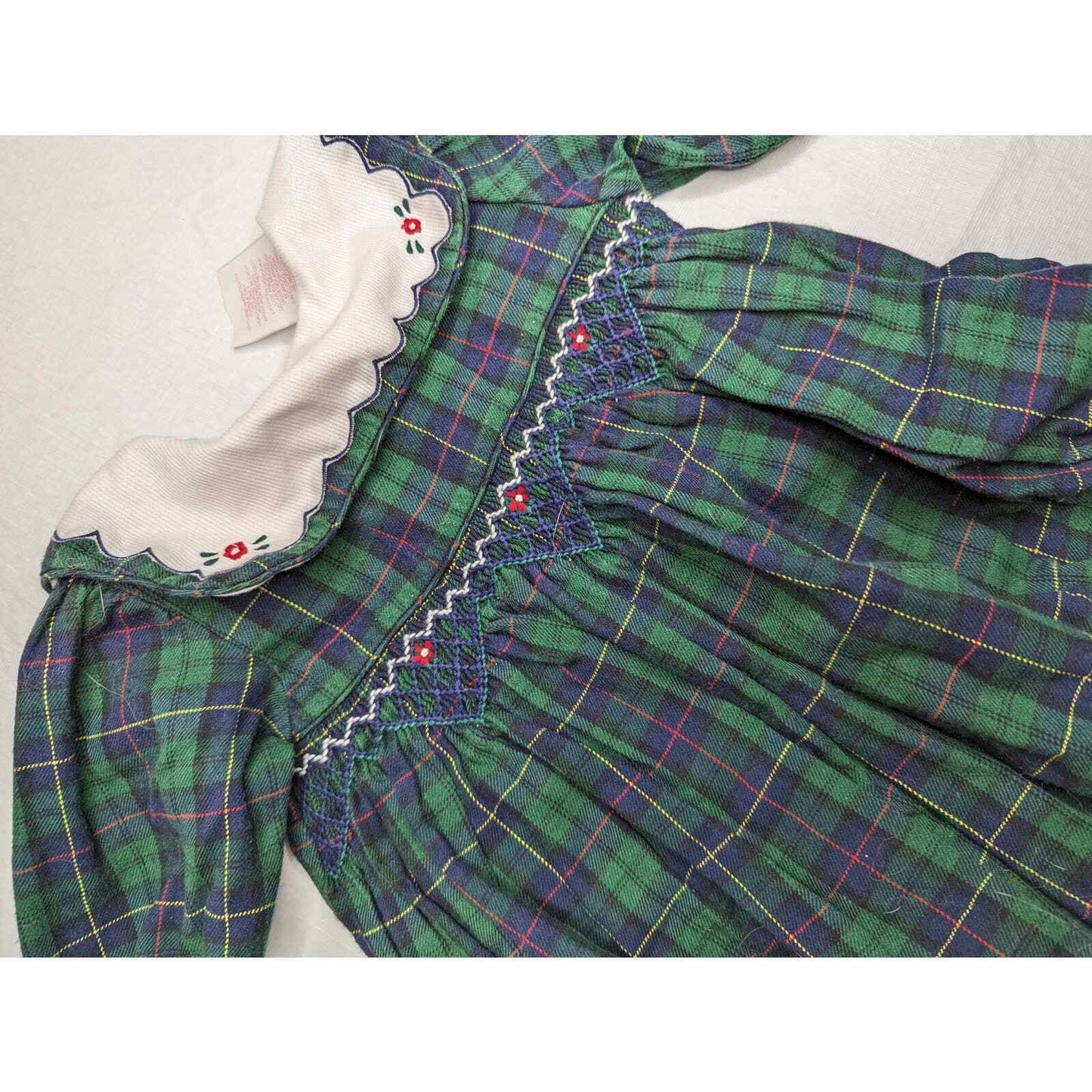 Vtg 1990s Allison Ann Baby Girls Sz 0-3M Smocked Plaid One Piece Outfit Green