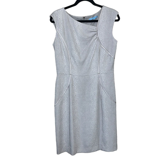 Antonio Melani Womens Sz 8 Pencil Dress Silver w/ Satin Trim Sleeveless