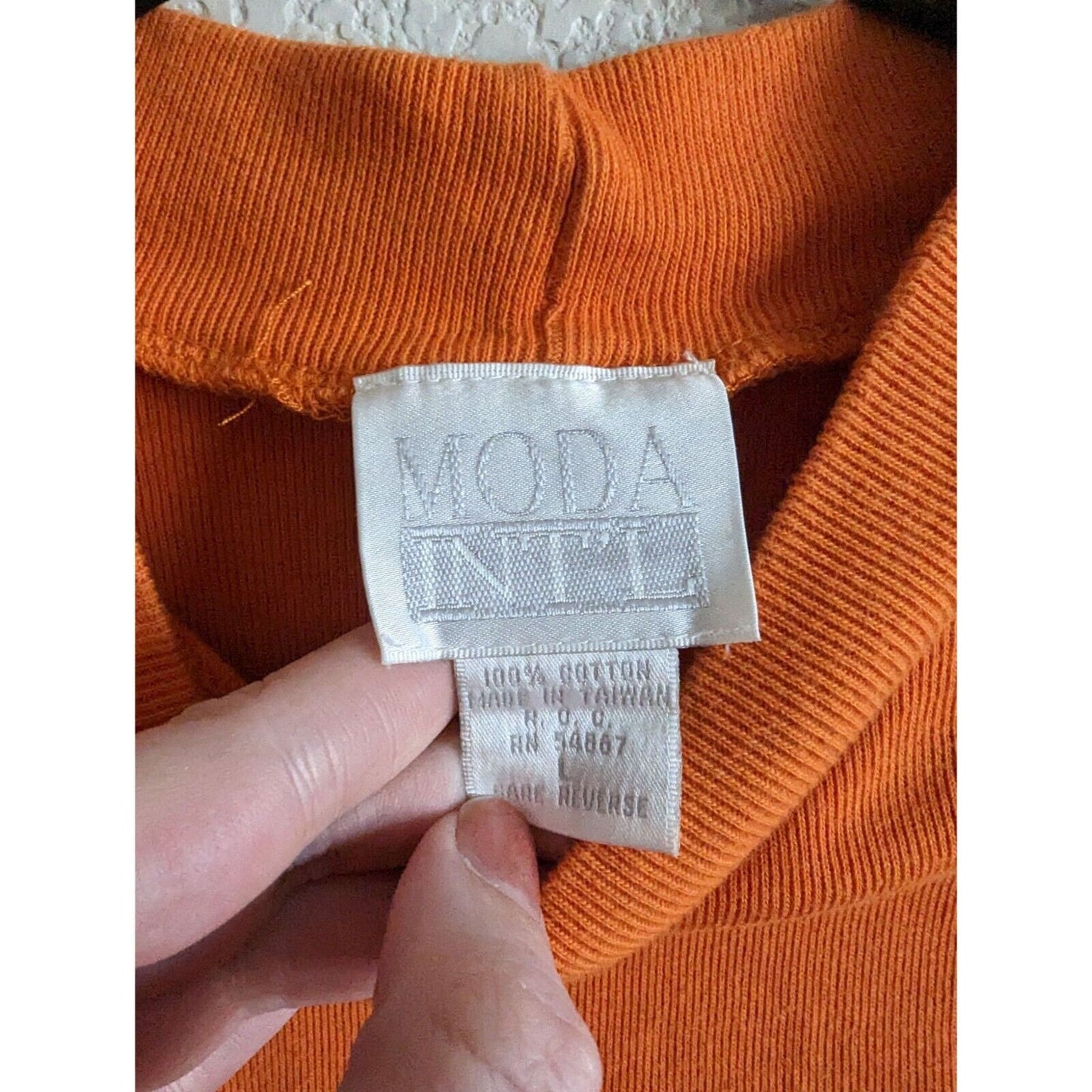 Vintage Moda International Womens Sz L Rust Orange Ribbed Short Sleeve Top