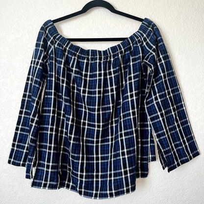 Cloth & Stone Womens Sz M 100% Cotton Long Sleeve Plaid Shirt Blue Black