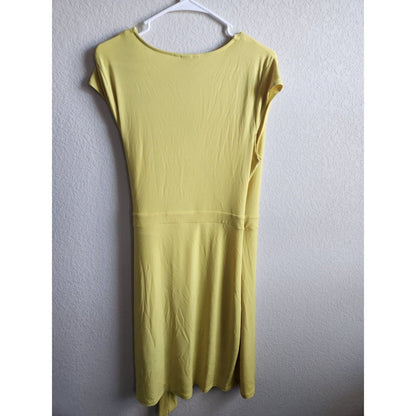 H&M Womens Sz L Light Yellow Wrap Style Dress Knee Length Short Sleeve
