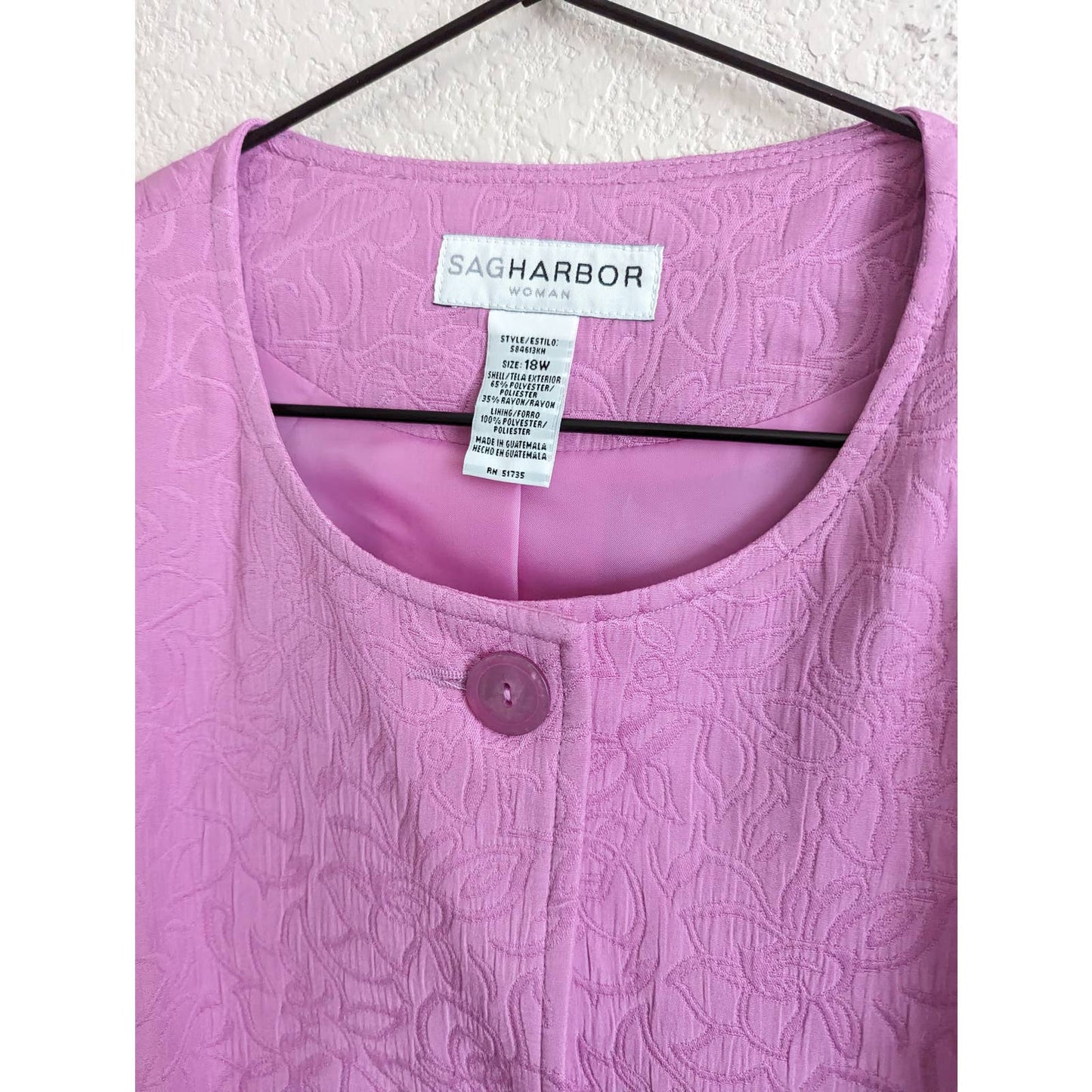 Sag Harbor Woman Sz 18W Knee Length Quilted Button Up Jacket Light Purple NEW