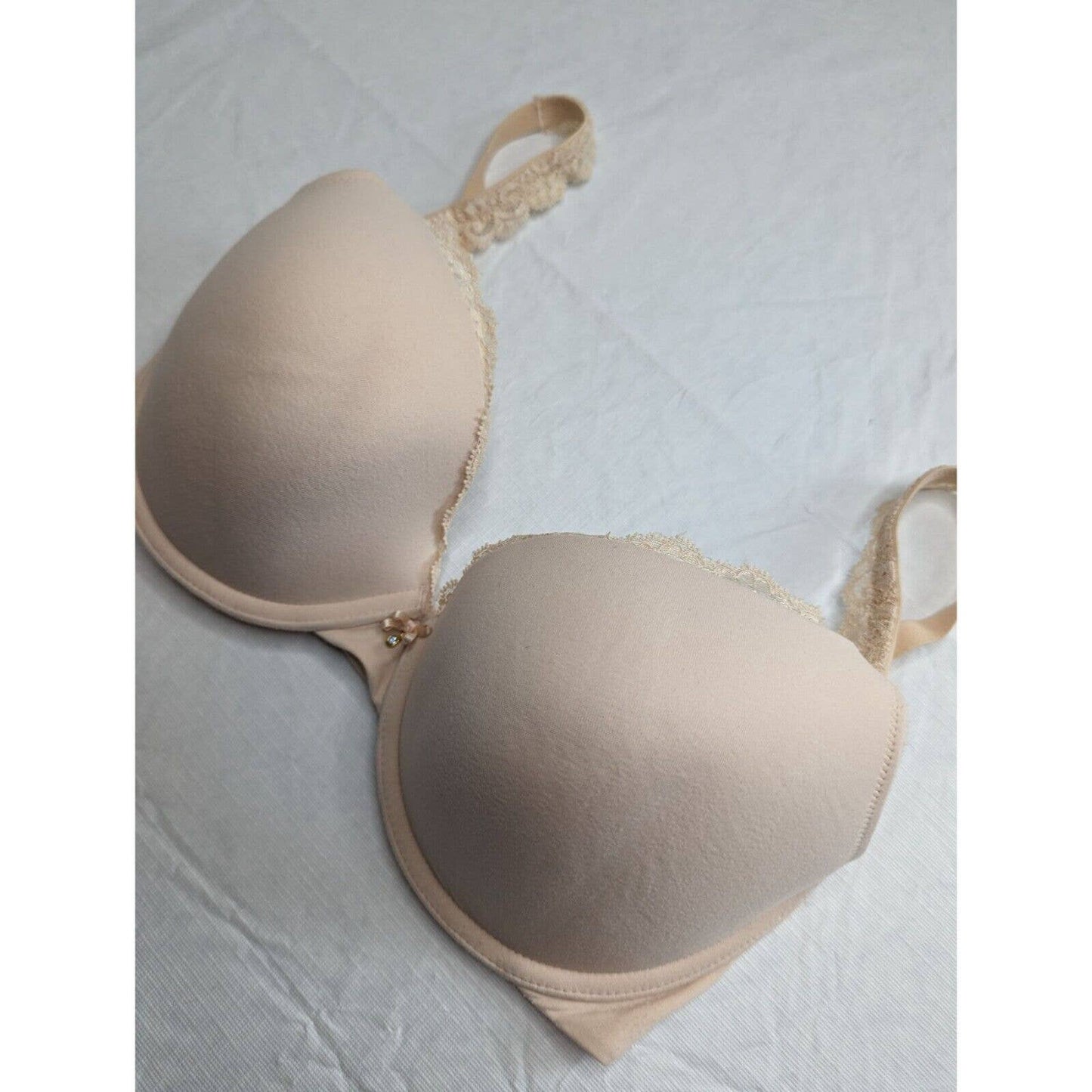 Soma Mujeres Sz 34DD Braceable Push Up Encaje Trim Bra Beige Claro