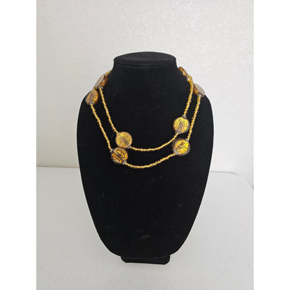 Vintage Mid Century Gold Glass Beaded Single Strand Necklace