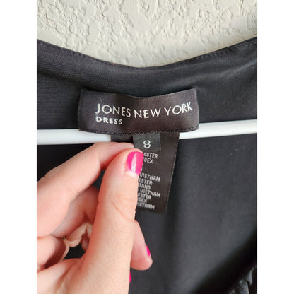 Jones New York Womens Sz 8 Midi Length Long Sleeve Dress Solid Black