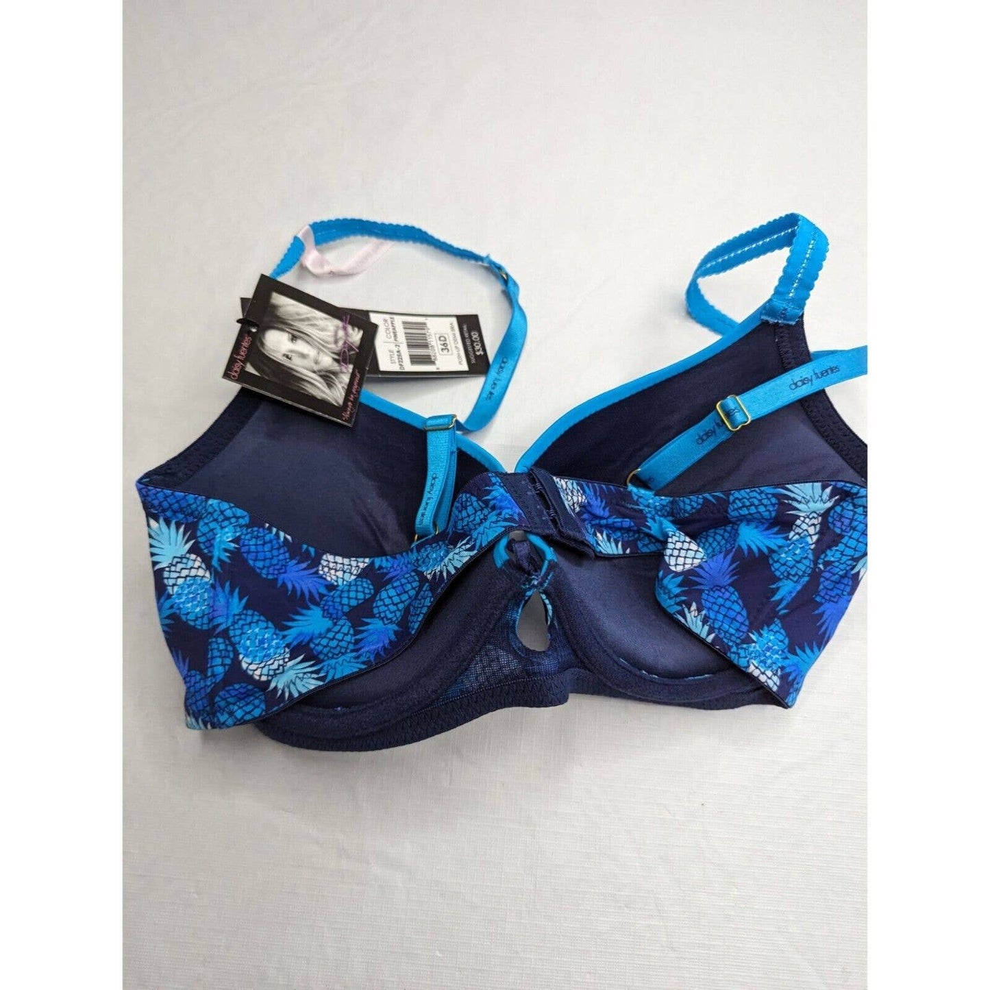 Daisy Fuentes Sz 36D Push Up Demi Bra Blue Pineapple Print NEW