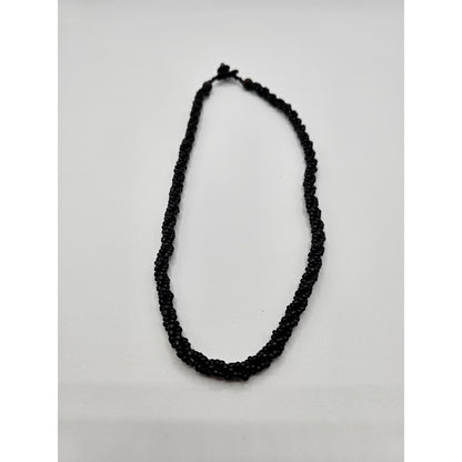 Vintage Solid Black Seed Bead Rope Style Braided Necklace Y2K