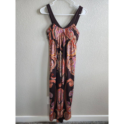 Alyn Paige New York Womens Sz S Maxi Dress Brown Paisley Print Vintage