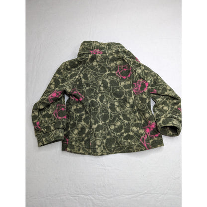 Columbia Girls Sz 24M Full Zip Up Fleece Jacket Owl Print Green Pink