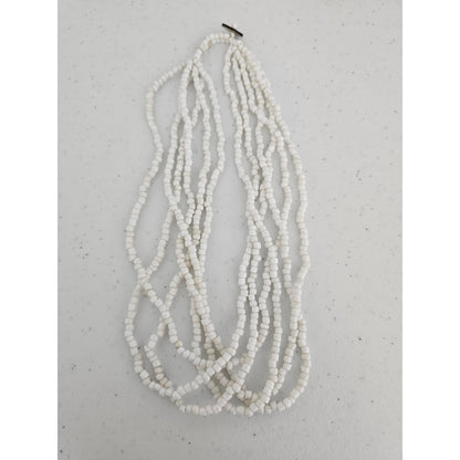 Vintage Multi Strand Seed Bead Statement Necklace Solid White
