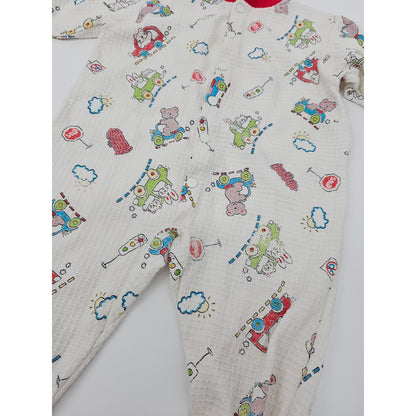 Vintage 1980s Baby Boys Sz 12M Waffle Knit One Piece Pajama Snugabye Cars