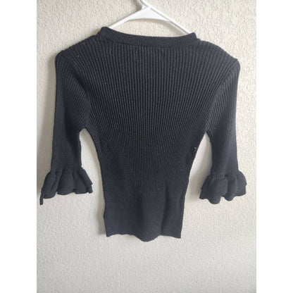 Aeropostale Juniors Sz M Black Bell Sleeve Ribbed Top