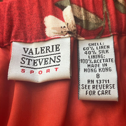 Valerie Stevens Sport Womens Sz 8 Linen Silk Blend Maxi Skirt Red Floral