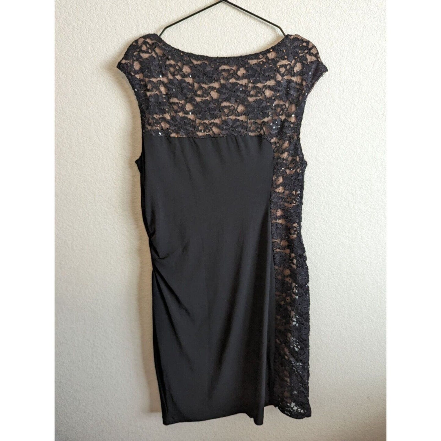 Connected Apparel Womens Sz 6 Midi Dress Formal Beige Lace Trim Cocktail