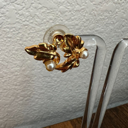 Vintage 1990s Napier Womens Earrings Gold Tone w/ Pearl Detail