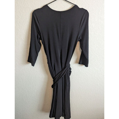 AB Studio Womens Sz S 3/4 Sleeve Wrap Dress Solid Black Knee Length