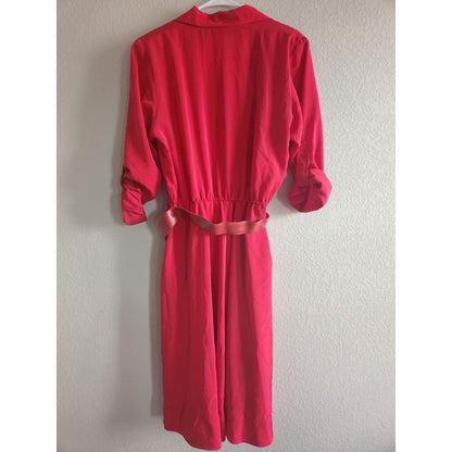 Vintage 1970s Ms Chaus Womens Sz 14P Petite Belted Midi Dress Red