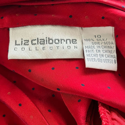 Liz Claiborne Womens Sz 10 100% Silk Red and Black Polka Dot Blouse