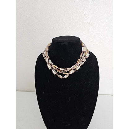 Vintage Multi Strand Mid Century Mother of Pearl and Stone Necklace Formal