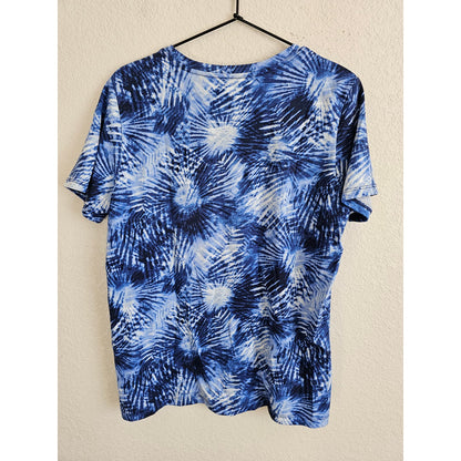 Lands End Womens Sz S Short Sleeve 100% Cotton T Shirt Blue Tie Dye Fireworks